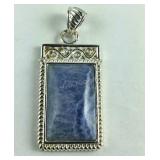 Light Blue Agate Pendant, Silver Plated