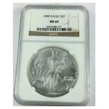 NGC MS69 2000 Silver Eagle, 0.999