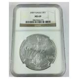 NGC MS69 2007 Silver Eagle, 0.999
