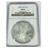 NGC MS69 2008 Silver Eagle, 0.999