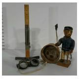 Skirt marker, goggles, butter press, fisherman