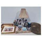 Mixed group, wall art, lamp, Ty cat, dog photo