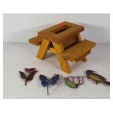Picnic table condiment holder and stained glass