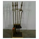 Brass fireplace tools and stand
