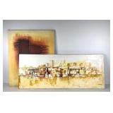 Two abstract paintings on canvas,  both signed,