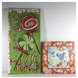 Two stretched decor canvas wall hangings,  birds