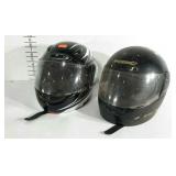 Two full face helmets, HJC and KBC