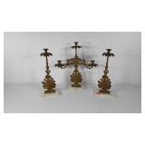 Brass candlestick holders with marble bases, 16"