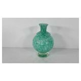 Blue and white swirl glass vase, 10" tall