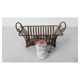 Metal flowerpot holder and enameled pitcher,