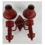Toleware double light wall sconce, age wear as