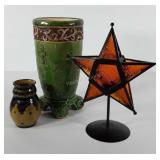 Decor group, pottery vases and glass star
