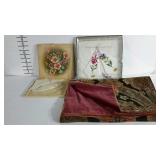 Two boxed handkerchief sets and a table runner