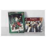 Two unopened jigsaw puzzles, Penguins and "and