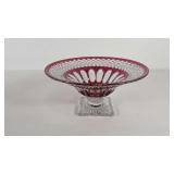 Cranberry cut-to-clear pedestal center bowl, 11"