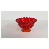Amberine moon and stars footed bowl, 7" × 4"