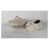 Rabbit pottery, 12" bunny statue and 10" × 7"