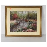 Landscape print, framed and matted, 33.5x40,