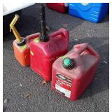 Three Gasoline Containers, one and 2 gallon sizes