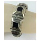 Sterling silver and onyx heavy Mexican bracelet