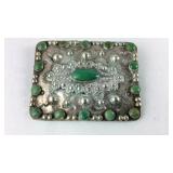 Sterling silver and green stone pin 30.9grams