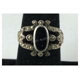 Sterling silver onyx and marcasite ring size 7.5