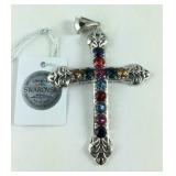 Multi crystal cross pendant platinum bond