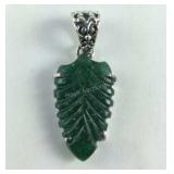 Green aventurine carved pendant sterling silver