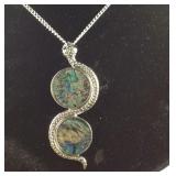 Abalone shell snake pendant 18in silvertone