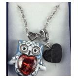 Austrian crystal enameled owl necklace 20in