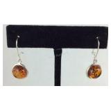 Sterling silver Baltic Amber round earrings