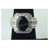 Signed BYJ Emerald & CZ Cocktail Ring, 7.6 grams