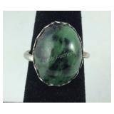 Green Dalmatian Stone Ring ,  size  6.25