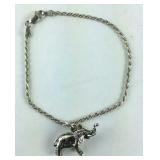 Elephant Charm on Silver Rope Bracelet, 6.7 grams
