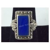 Vintage Blue Lapis & Marcasite Ring, 5.7 grams