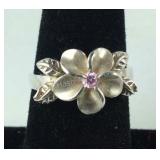 Pink CZ Flower Ring, 3 grams Sterling Silver size