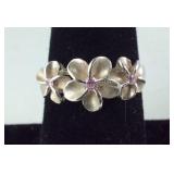 3-Stone Pink CZ Flower Ring, 2.8 grams Sterling