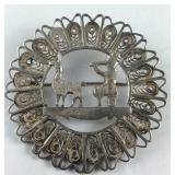 Vintage Alpaca & Flute Man Brooch / Pin, 6.4