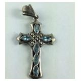 Blue Topaz & Marcasite Cross Pendant, 8 grams