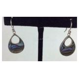 Signed ATI Abalone Fish Hook Earrings, 4.1 grams