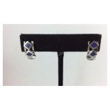 3-Stone Blue Lapis Stud Earrings, 4.5 grams