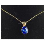 Large Blue Topaz Necklace Gold Tone, 3.4 grams