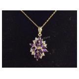 Amethyst Cluster Necklace Gold Tone, 4.8 grams