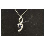 Blue & White CZ Necklace, 3.9 grams Sterling