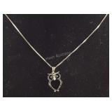 Genuine Blue & Black Diamond Owl Necklace, 3.8