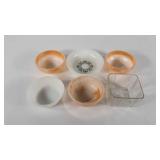 Six glass bowls, Fire King, Federal, Anchor