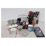 Kitchenwares, DOJ mug, cake pan, knife set,