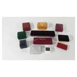 Jewelry boxes, two with contents, ring and stud