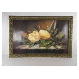 Magnolia branch picture on canvas, framed 45x29