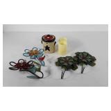 Metal flower hooks, pottery scent warmer and